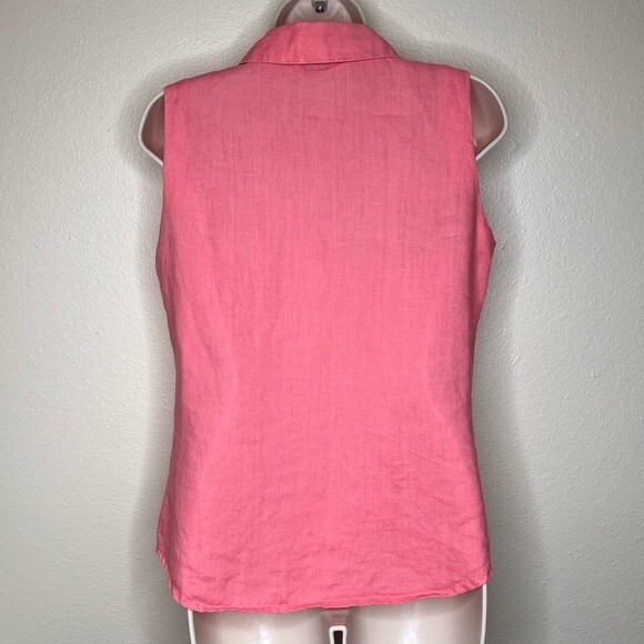 Richard Malcolm Irish Linen Sleeveless Button Front Pink Salmon Top Women Small - Picture 4 of 11